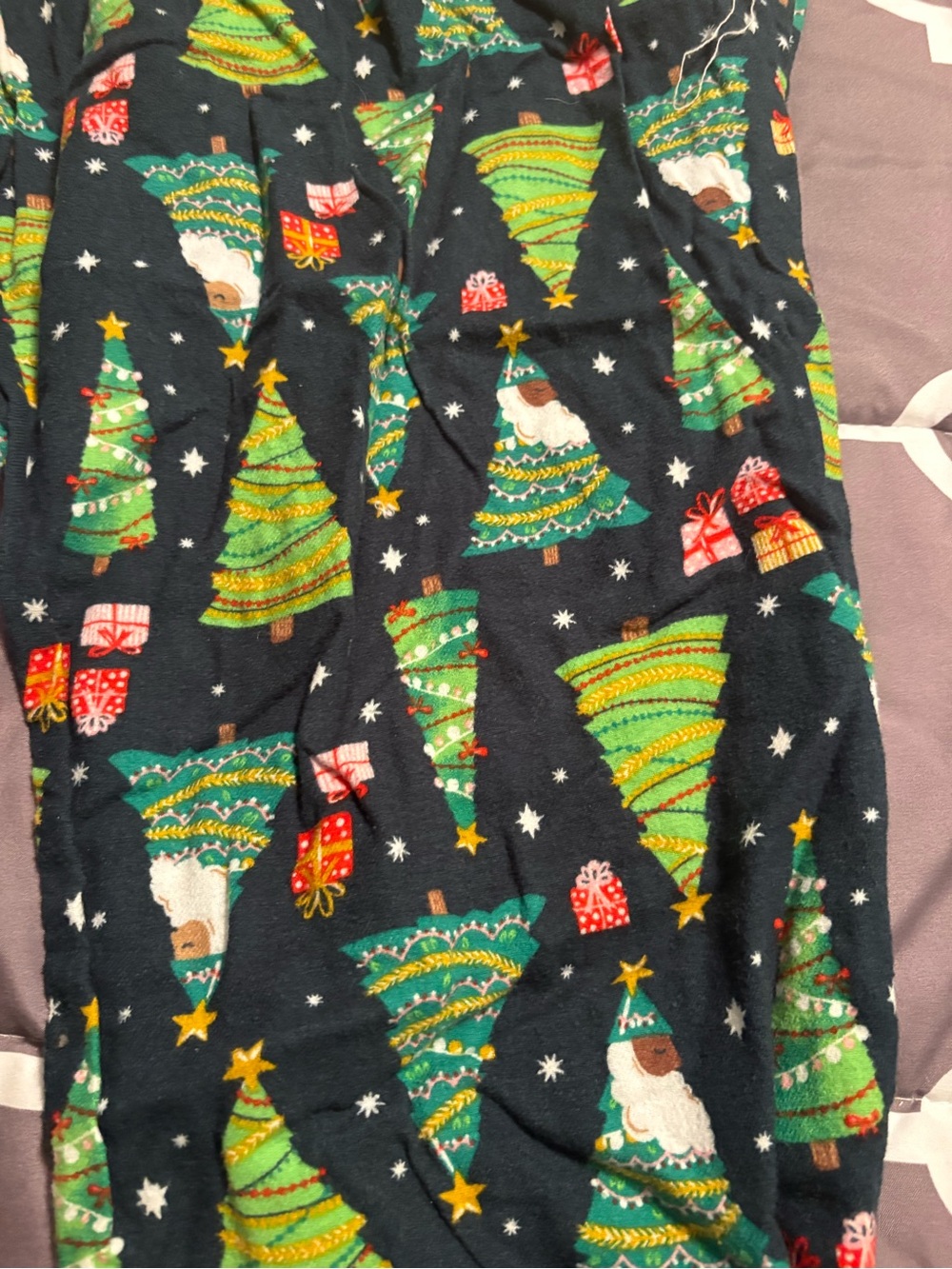 Women’s Christmas Tree Print Pajama Pants - Navy & Green - Picture 4 of 4